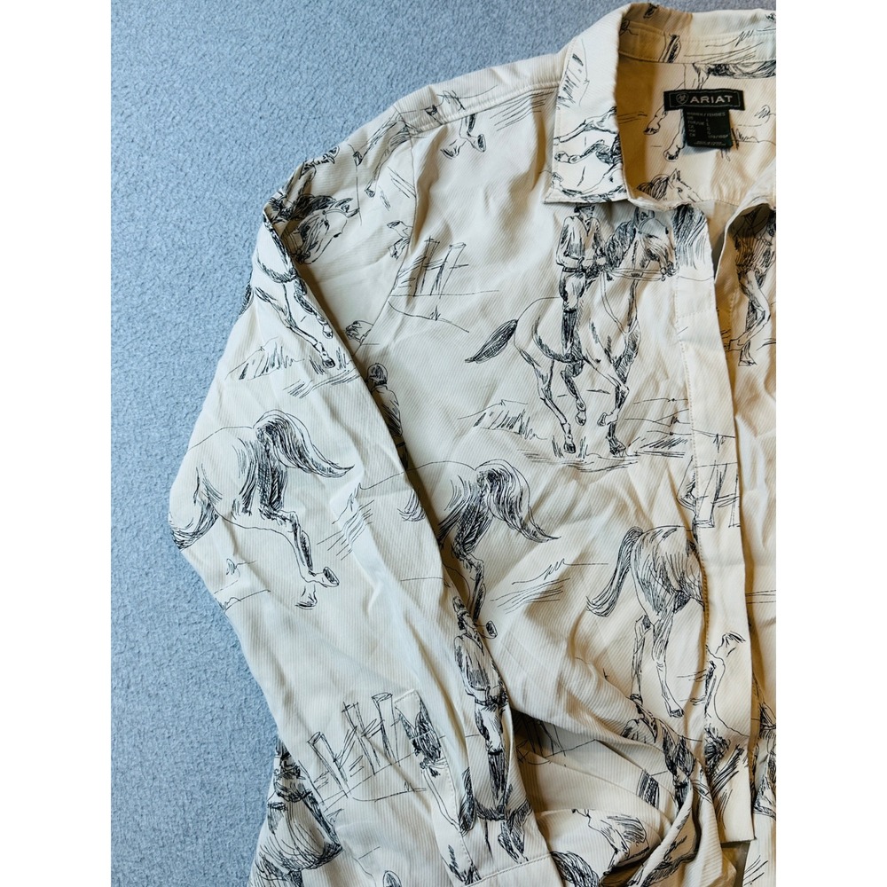 Ariat Cream Button-Down Shirt with Black Horse Sketch Print - Picture 7 of 13